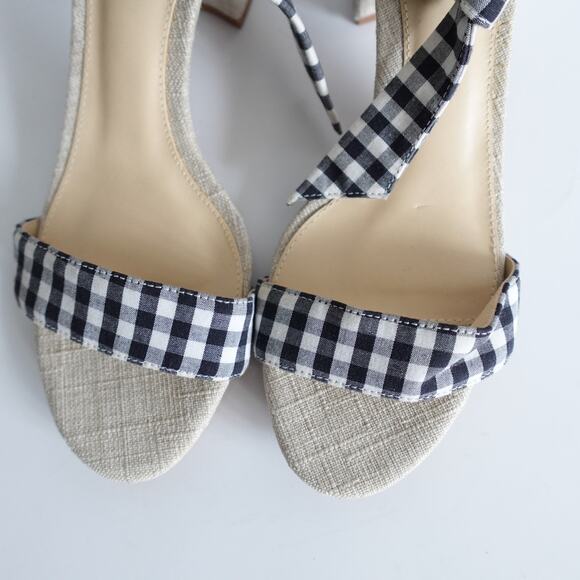 Alexandre Birman Clarita 60 Gingham Plaid Canvas Tie Open Toe Sandal Block Heels - Picture 6 of 12